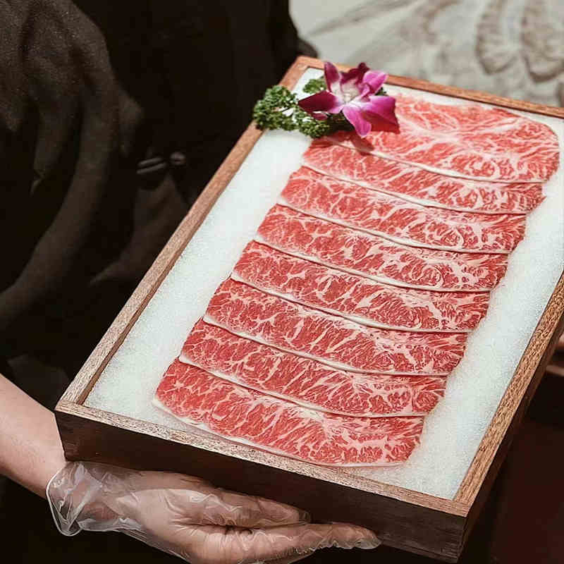 网红高端火锅雪花肥牛餐具木盒组合套装烤肉创意特色冰镇刺身冰盘