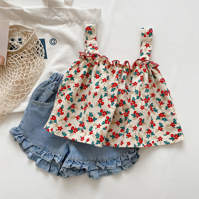 儿童夏装套装新款韩版网红洋气1-3岁女宝宝短裤小童吊带纯棉两件