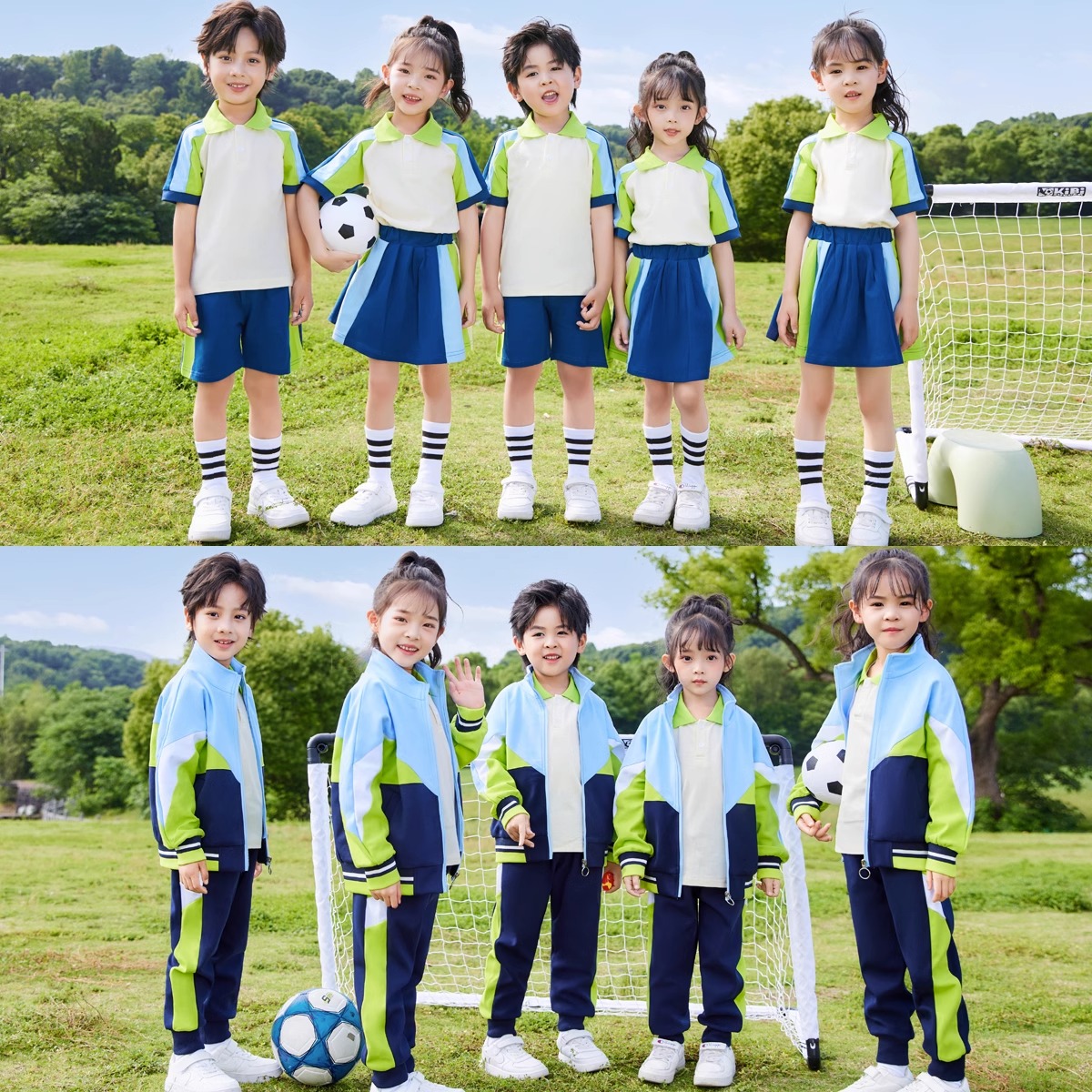 学院风果绿色校服套装小学生一年级春秋款班服儿童幼儿园园服夏季