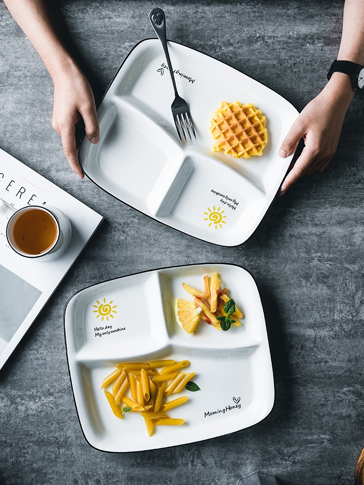 陶瓷餐具分格盘儿童分餐盘早餐盘子创意分隔餐盘家用减脂减肥定量