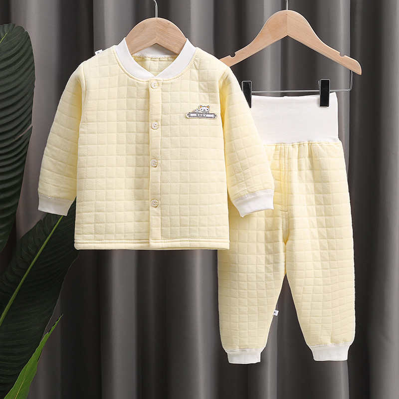 婴儿衣服三层夹棉保暖高腰护肚打底内衣套装八九个月男女宝宝冬装
