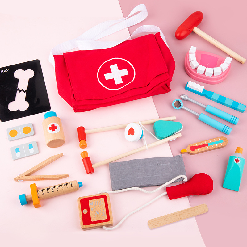 红色挎包儿童仿真牙科医生玩具亚马逊门诊体检女孩过家家玩具