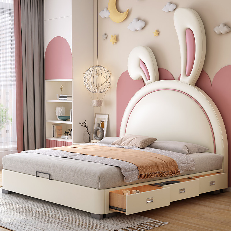 儿童床女孩公主床卡通兔子床网红床女童床卧室兔耳朵床女生单人床