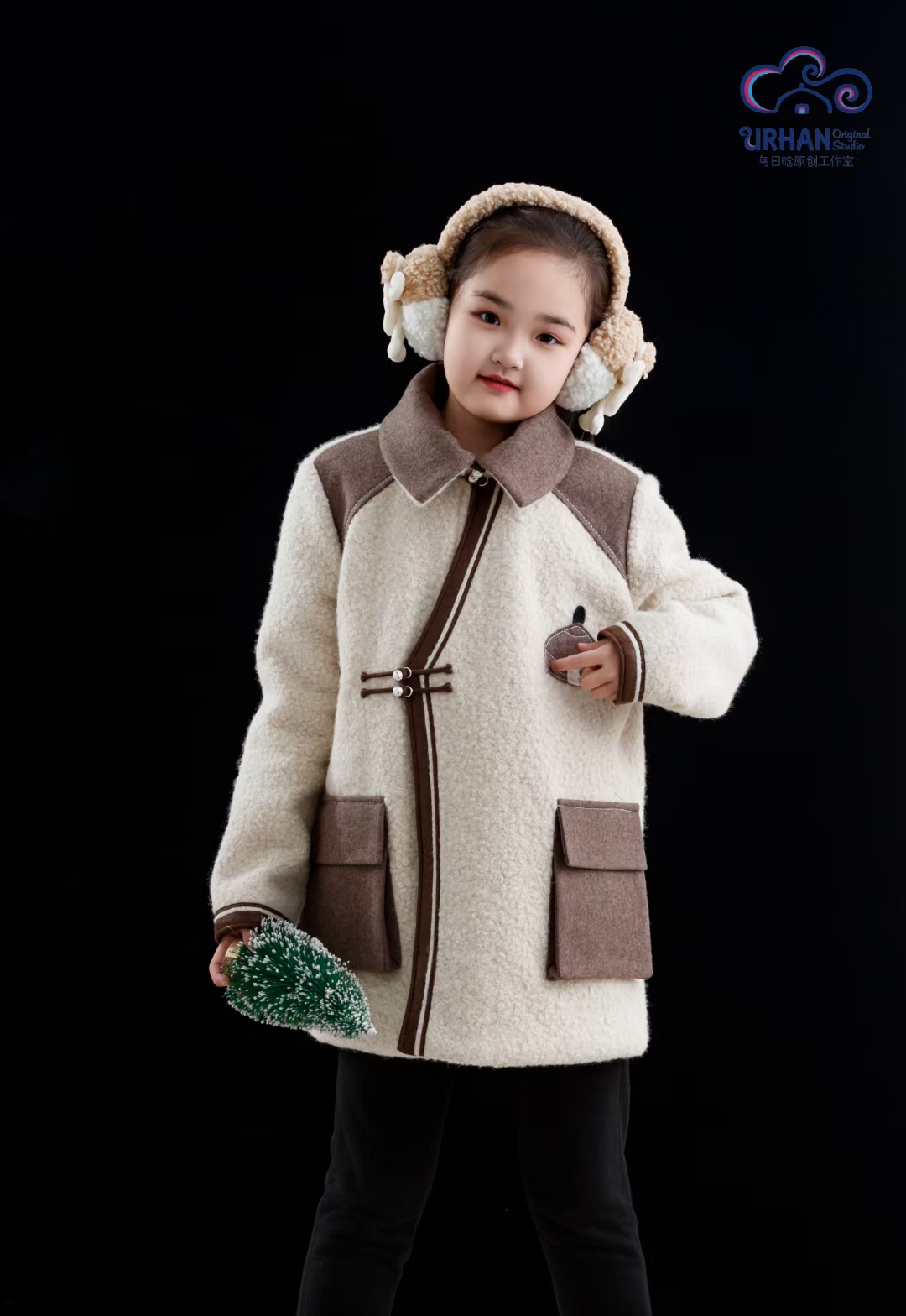 SUUNAI.WRH蒙古儿童外套澳毛民族风大衣冬季男女宝手工加厚白色
