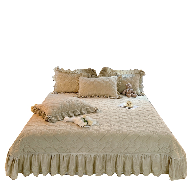 定制公主风婴儿绒夹棉床单床裙单件秋冬季加厚珊瑚绒榻榻米床盖床