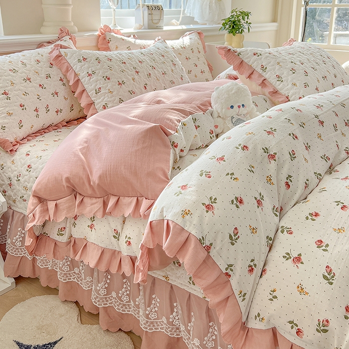 四季款A类母婴级小竹棉提花被套床盖四件套加厚夹棉床单床上用品