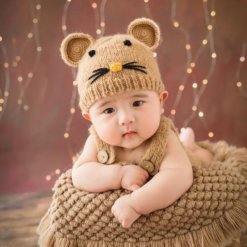 影楼儿童摄影服装婴儿满月百天宝宝拍照道具新生儿毛线造型衣服鼠