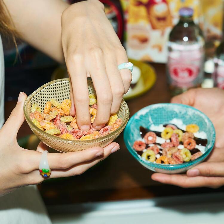 韩国正品EDING玻璃系列Checky彩色方格格子酸奶碗谷物碗小碗复古
