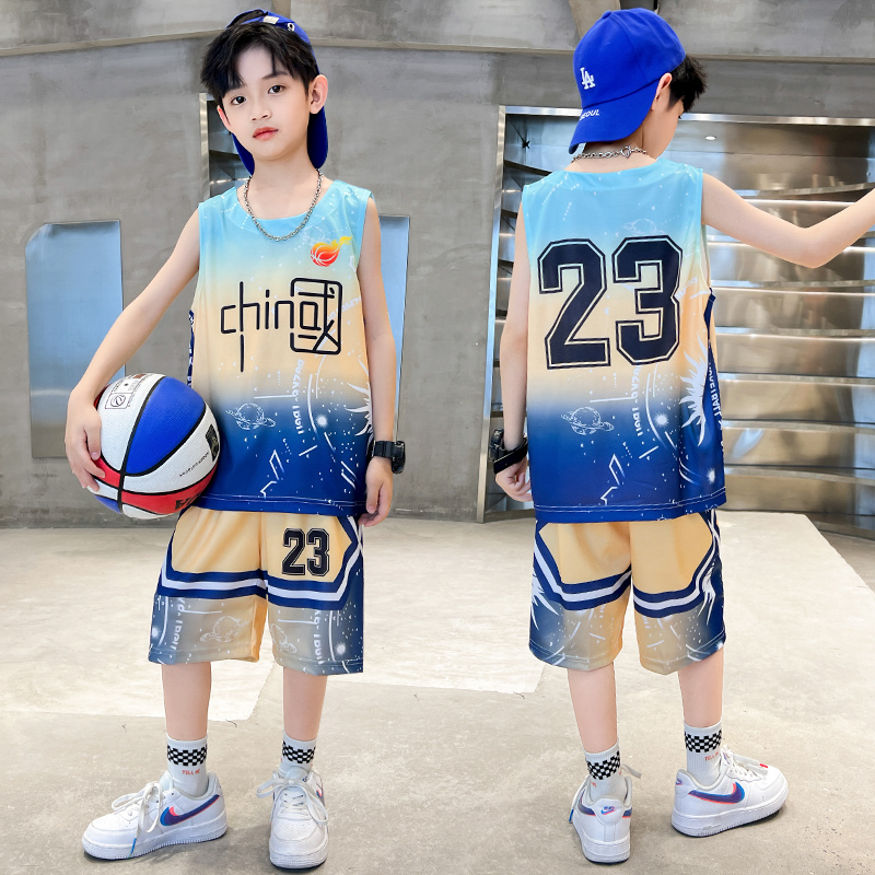 儿童装男童夏装套装2022新款夏季中大童篮球服背心男孩运动服速干