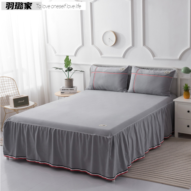 高端100%纯棉磨毛加厚全棉床罩床裙式床单纯色简约单件防滑床套