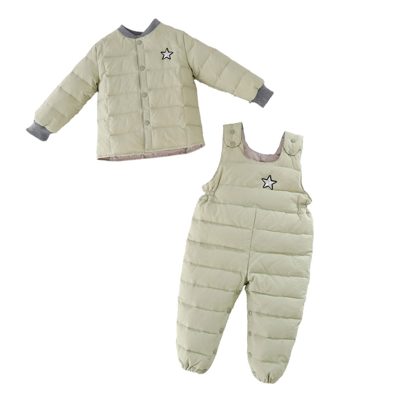 儿童羽绒服套装冬季婴儿连体羽绒裤男女宝宝羽绒外套背带裤两件套