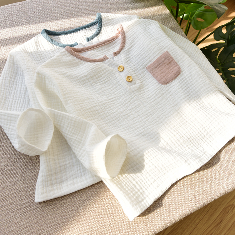 儿童宝宝空调服纯棉薄款长袖上衣男女婴儿汉服小童棉麻衣服夏季