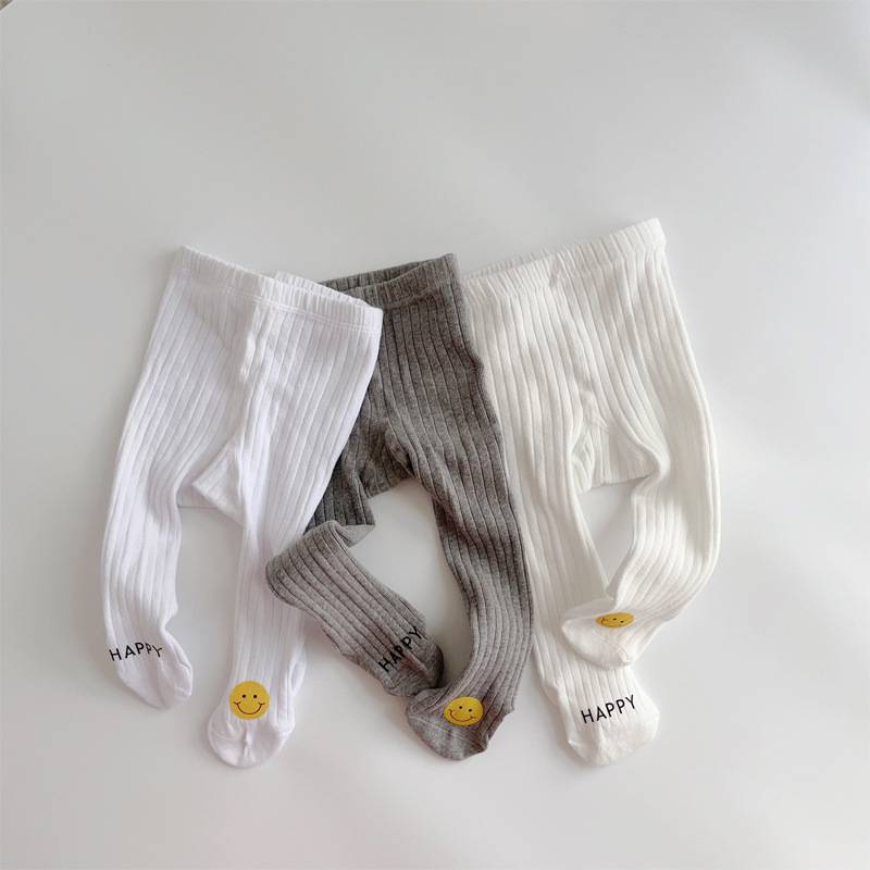 婴儿连裤袜加档韩国纯春秋棉袜0-3岁女宝宝打底袜双针螺纹坑条袜