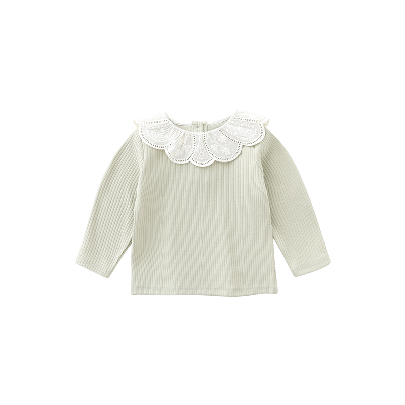 Elfairy女童T恤长袖宝宝打底衫女婴儿衣服儿童花边领上衣纯棉春装