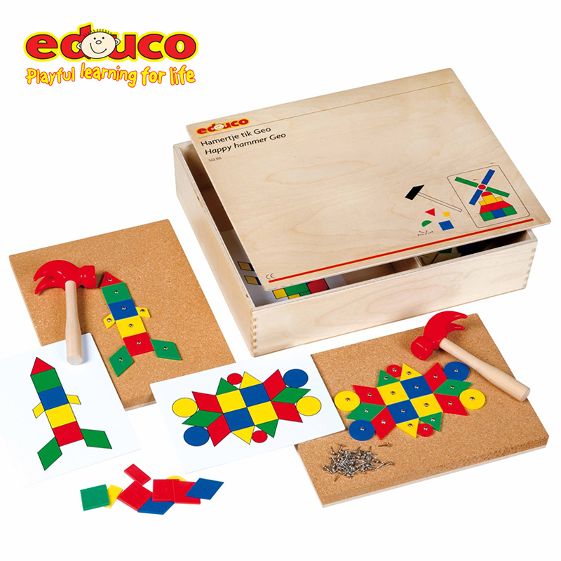 荷兰educo快乐的小工匠-几何图形 儿童小钉板创意形状拼图敲钉子