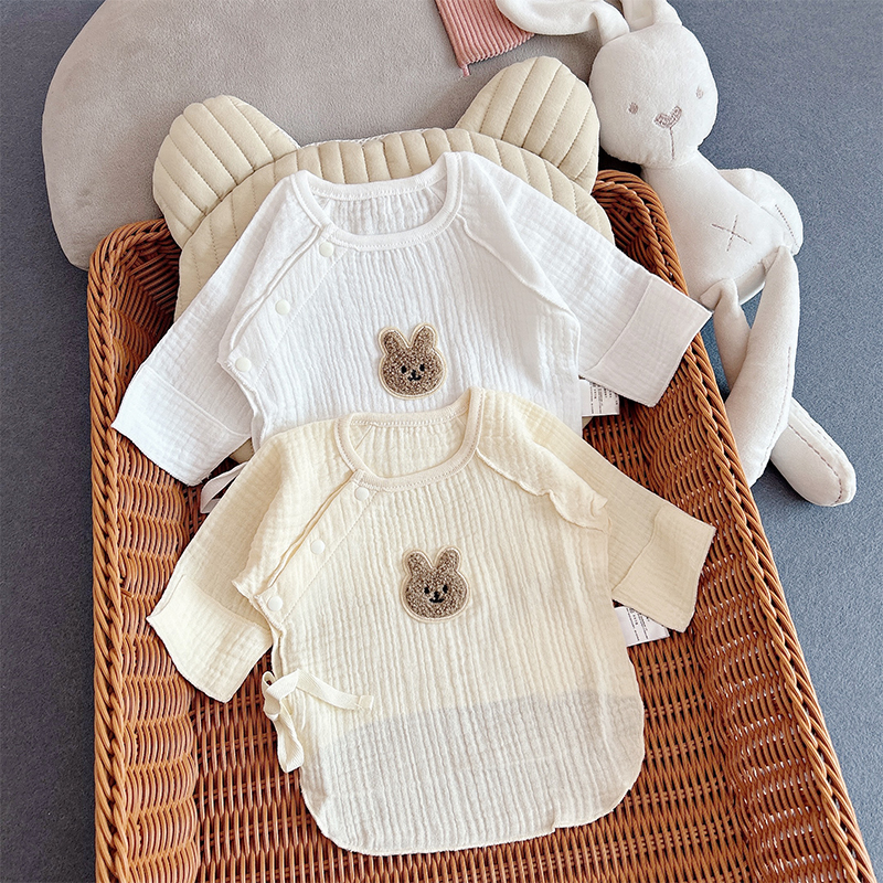 新初生婴儿半背衣0-3月无骨纯棉透气纱布夏季薄款兔年宝宝和尚服