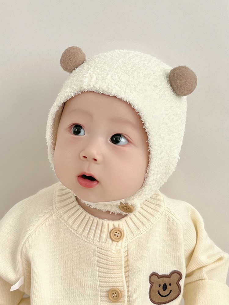 6一12月婴儿帽秋4个月宝宝帽子一岁女宝秋季小孩男孩护耳儿童毛绒
