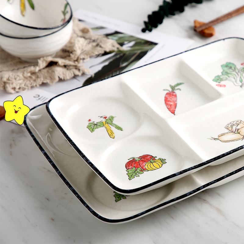 陶瓷分餐盘家用盘子菜盘创意日式分格分隔盘早餐快餐盘一人食餐具