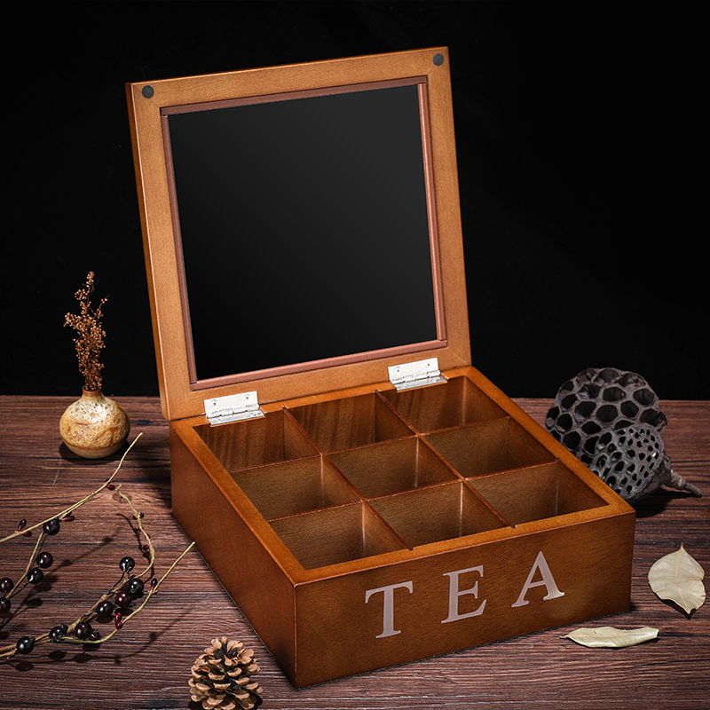 高档九格竹子制茶叶盒天窗袋装咖啡收纳盒竹木质茶叶罐零食收纳储