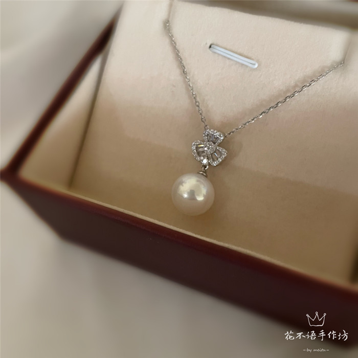 花不语手作坊 S925银小草天然淡水珍珠项链可调礼物文艺优雅