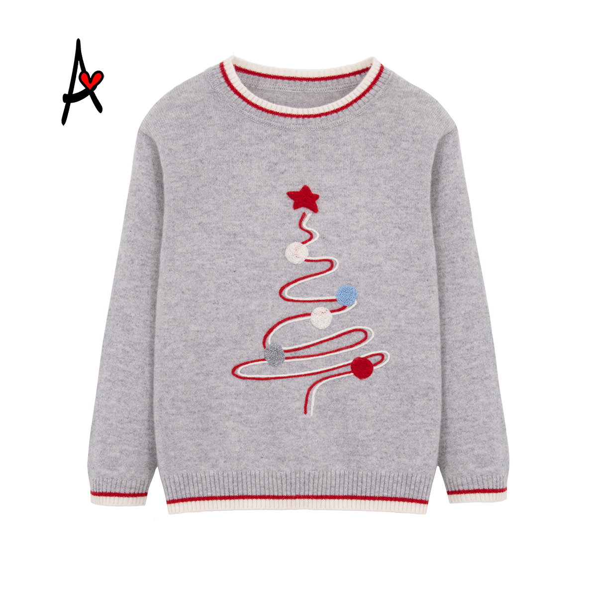 Arbres d'amour爱的小树羊绒童装儿童长袖圆领山羊绒套头衫圣诞树