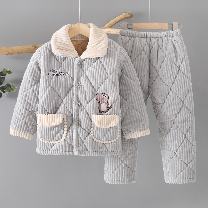 男孩家居服套装绒棉加绒加厚珊瑚绒法兰款男童冬季夹儿童睡衣宝宝