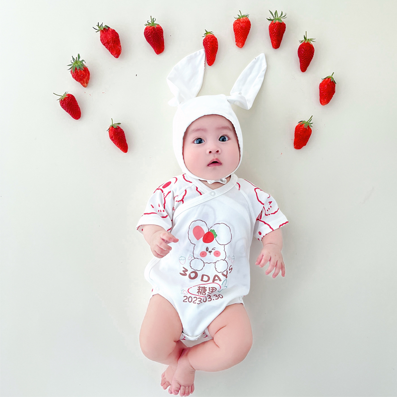 定制满月宝宝衣服新生兔婴儿百日宴拍照连体哈衣女公主30天纪念装
