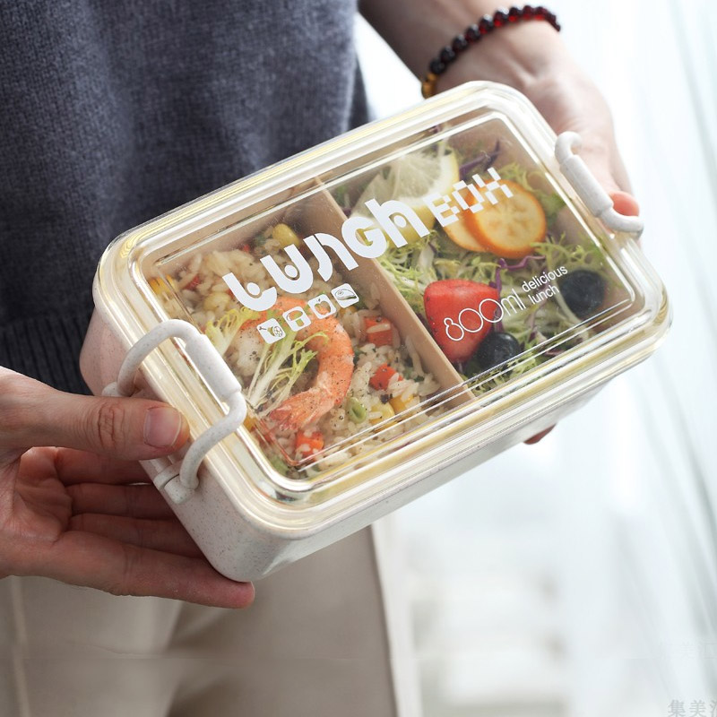 日式便当盒双层小分格饭盒微波加热学生单层移动隔断午餐盒带餐具