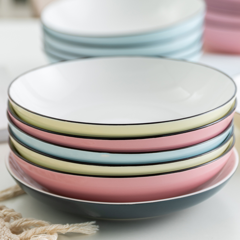 6个装陶瓷餐盘家用菜盘子圆形碟个性简约饭盘日式可微波餐具菜盘