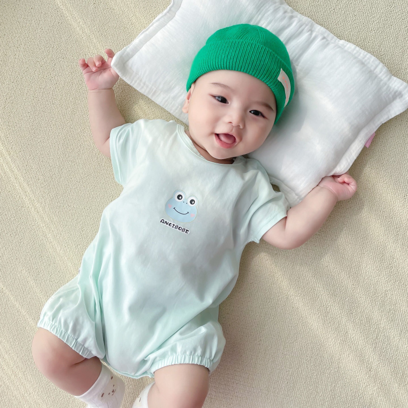 日本婴儿连体衣夏季薄款宝宝包屁衣纯棉凉快三角哈衣卡通爬服短袖