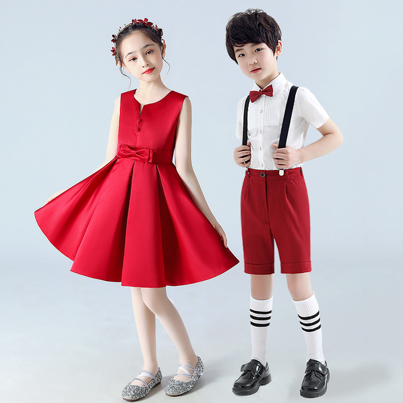 六一儿童节演出服小学生合唱女童礼服舞蹈裙男童红色朗诵表演服装