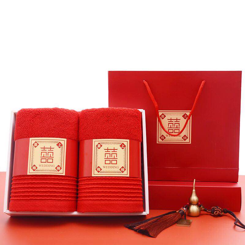 纯棉加厚毛巾礼盒装结婚红色喜帕一对婚庆回礼品伴手礼结婚喜毛巾