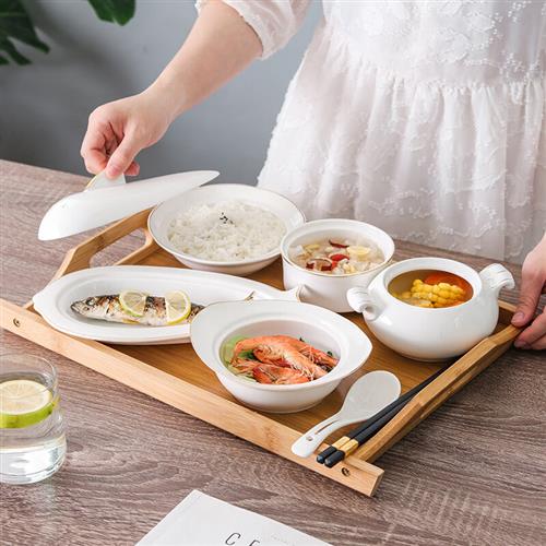 高档瓷垚(ciyao) 汤盅陶瓷月子餐具套装碗盘 产妇专用带盖环保卫