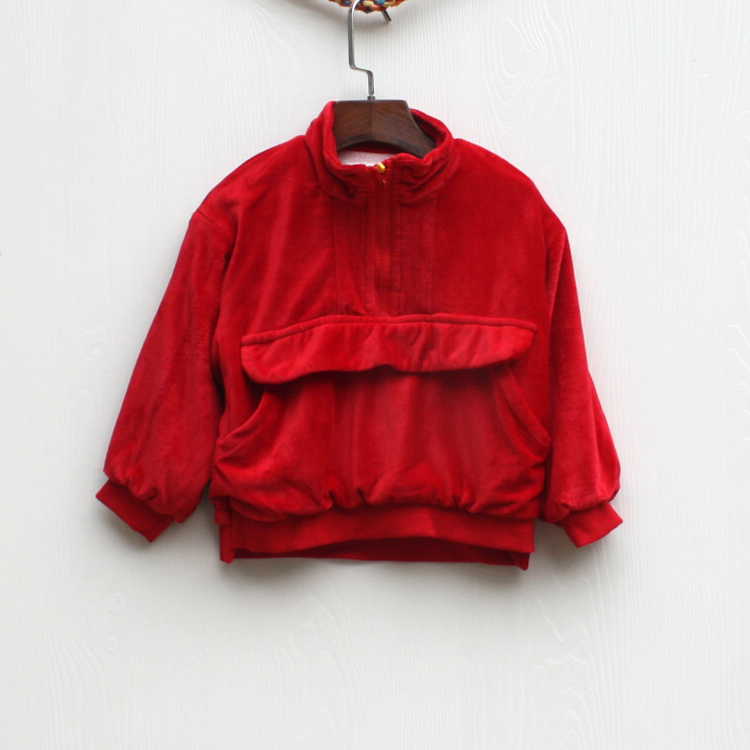 N芭系列90-120秋装 品牌童装折扣/儿童绒内里绒面中厚卫衣6621红