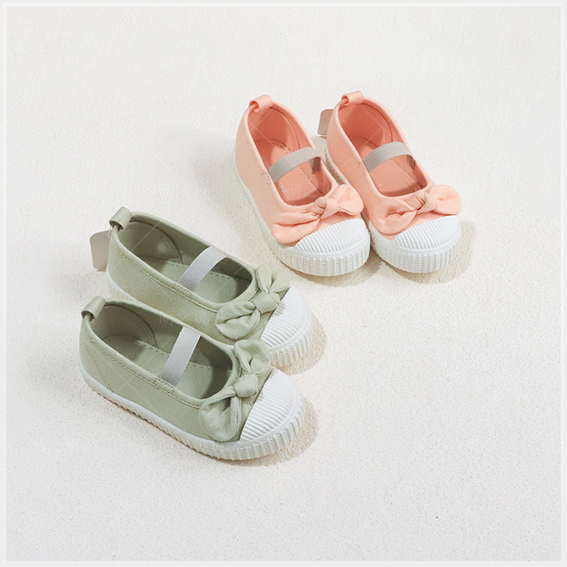 出单P*M13-18cm女童幼儿园室内鞋蝴蝶结帆布鞋软底粉色浅口公主鞋