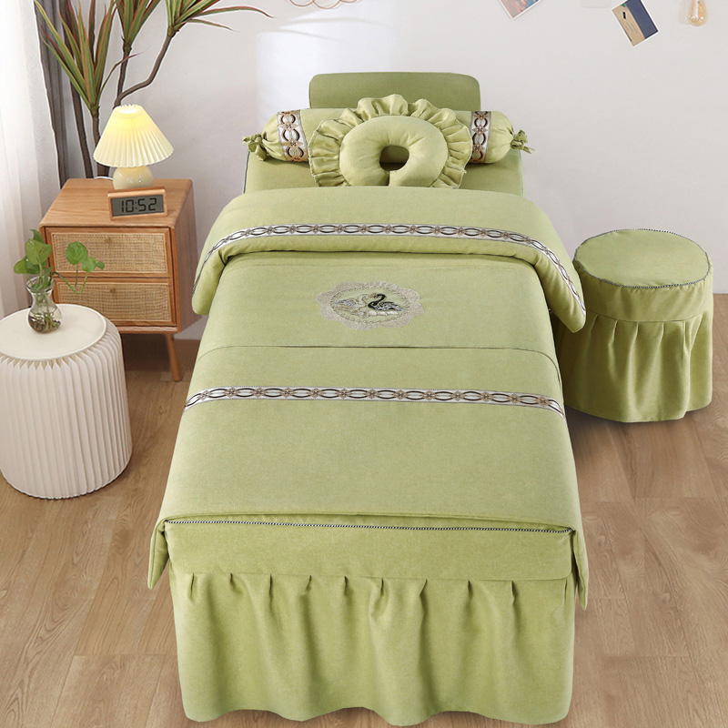 SPA床套按摩床棉麻床单床罩被套美容床罩四件套 美容院专用美容床