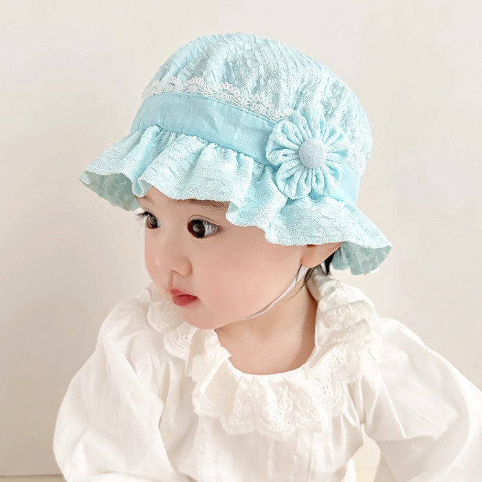 婴儿帽子春夏薄款可爱超萌3月6女宝宝公主蕾丝遮阳渔夫婴幼儿盆帽