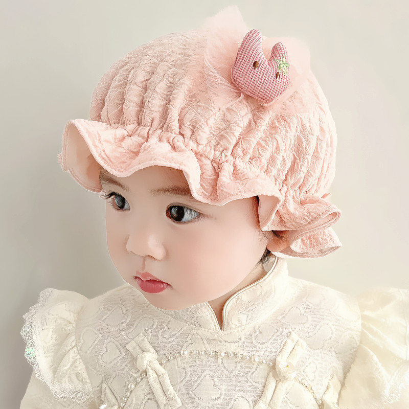 春夏季新生婴儿胎帽宝宝帽子蕾丝可爱公主薄款无骨遮阳防晒渔夫帽