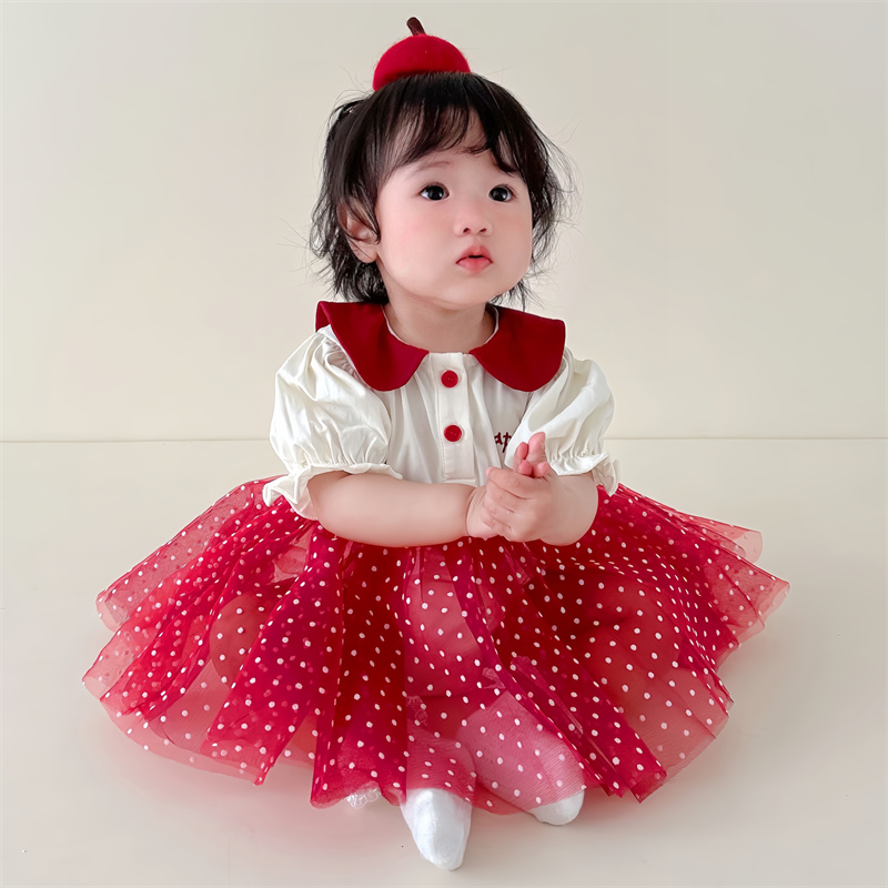 韩国24年夏款女宝宝童装满月娃娃领包屁裙周岁礼服女童甜美娃娃裙