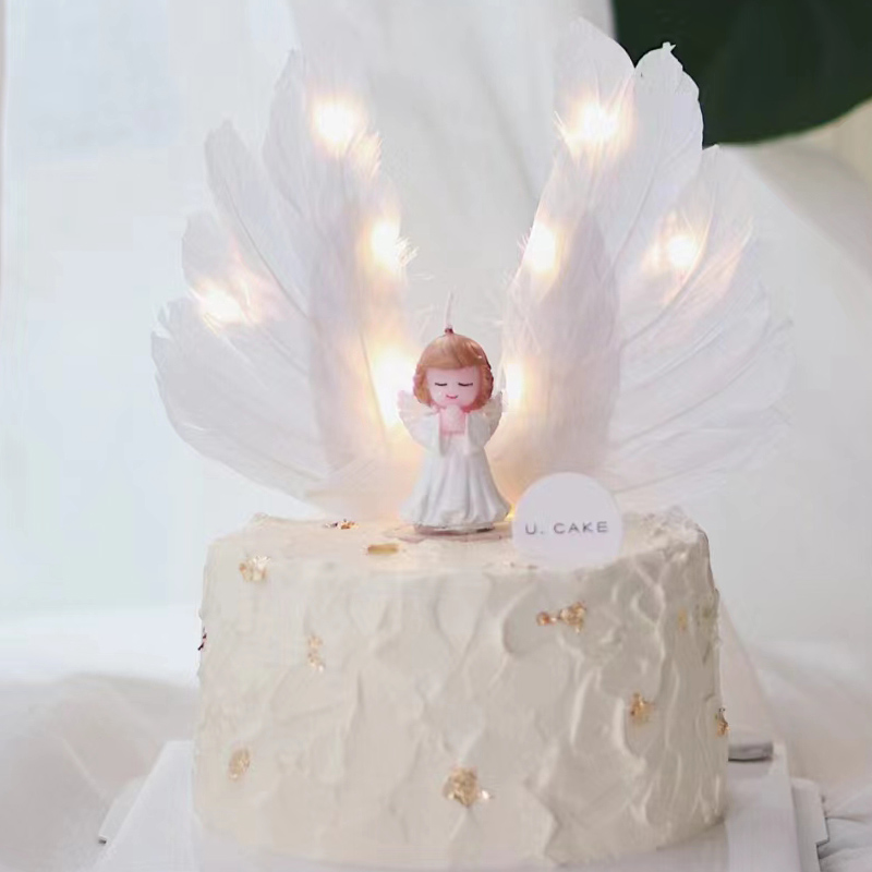 天使宝宝蛋糕摆件可爱周岁男孩女孩插件唯美羽毛翅膀公主儿童装饰