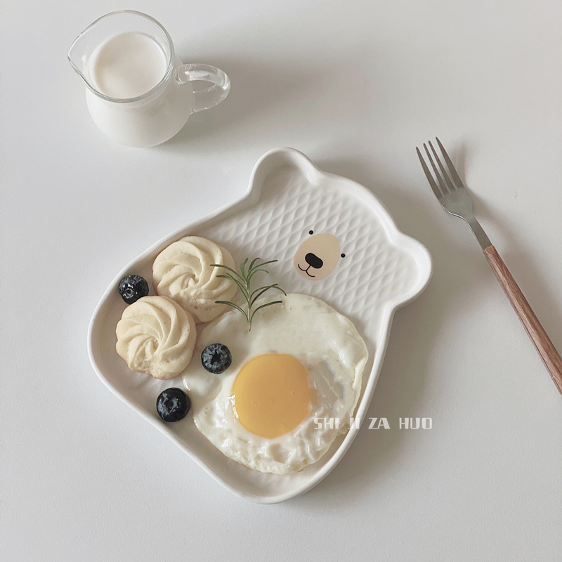 ins陶瓷小熊盘子创意可爱卡通菜盘家用早餐甜点儿童餐具北欧风