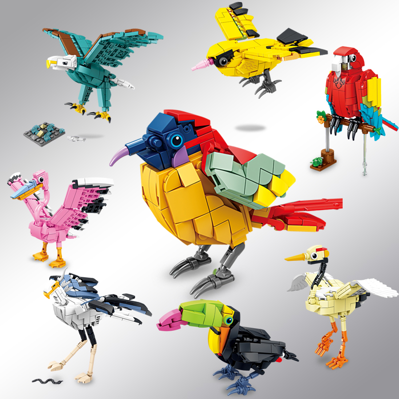 男女孩益智拼装玩具鸟类动物昆虫小颗粒积木拼图模型儿童生日礼物