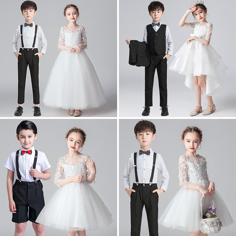 六一儿童合唱演出服中小学生男童西装套装花童婚礼小女孩礼服女童
