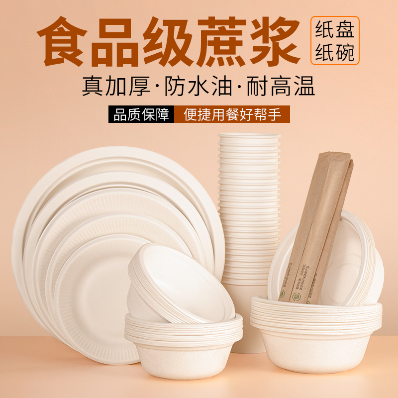 一次性碗筷套装家用纸盘纸碗野餐餐具可降解盘子筷子食品级餐盘