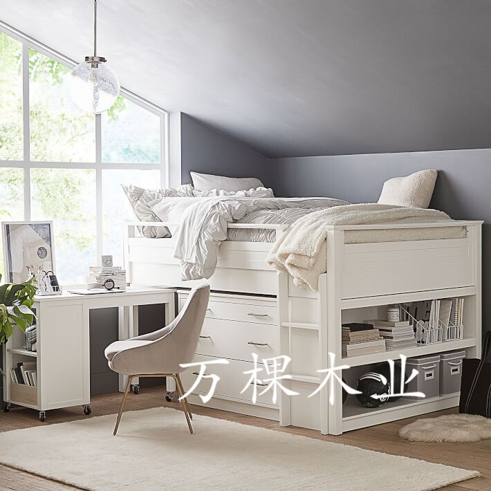小户型多功能儿童床简约实木成人高架床上床下书桌衣柜组合高低床