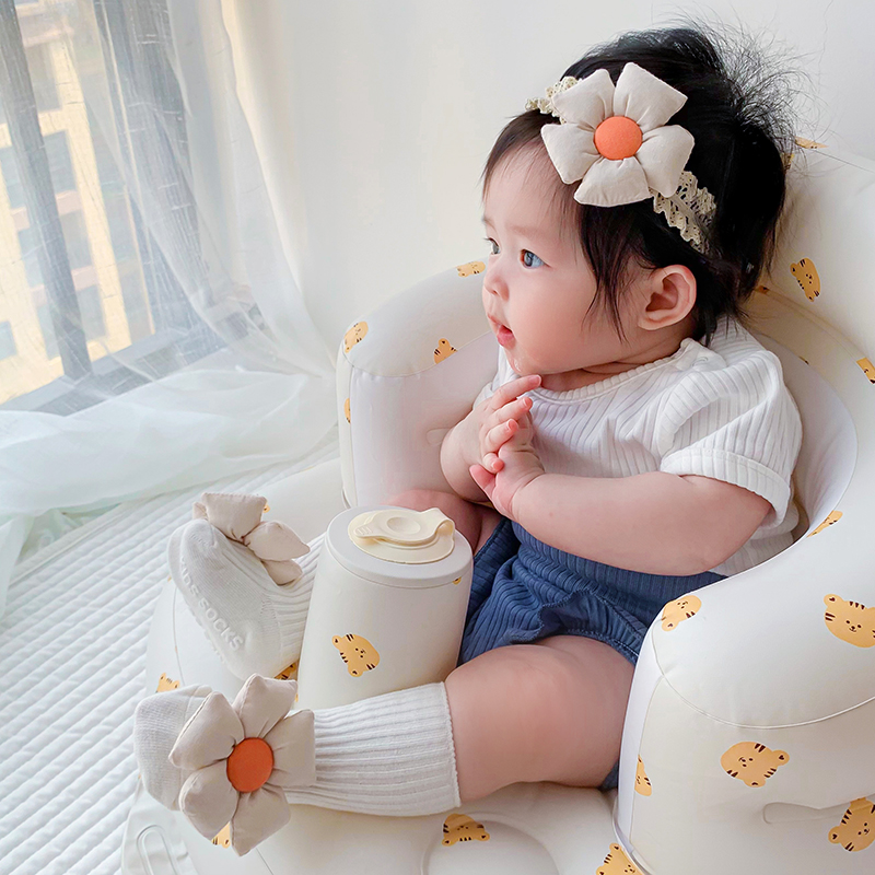 韩版新款婴儿发带袜子套装女宝宝满月百天拍照蝴蝶结花朵防滑底袜
