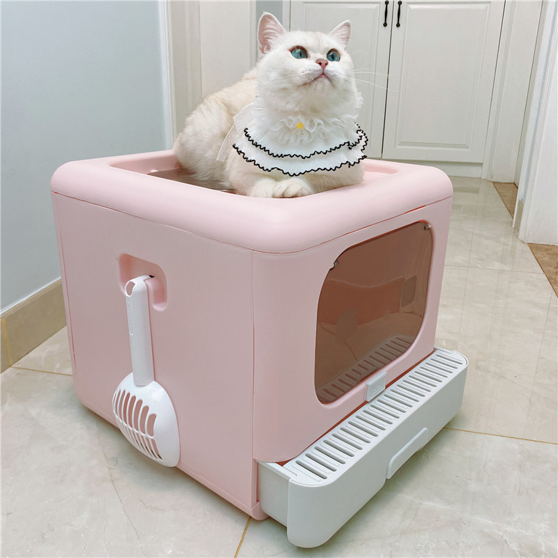浅浅的粉色猫砂盆下进上出防止猫砂溅开全封闭防臭猫厕所猫咪