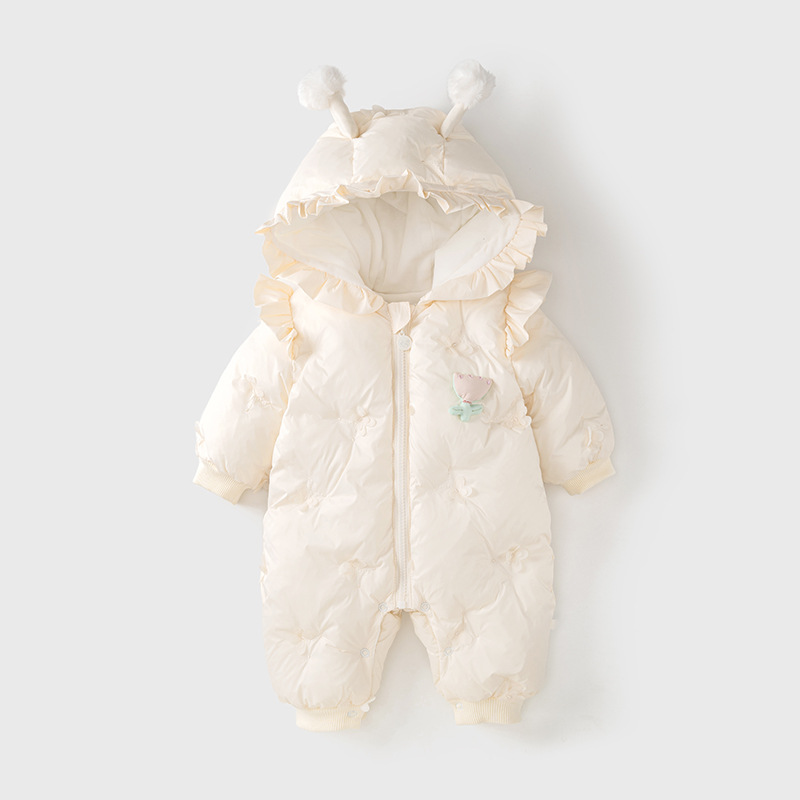 婴儿冬装衣服连体衣新生女宝宝满月百天加绒夹棉冬季外出哈衣棉服