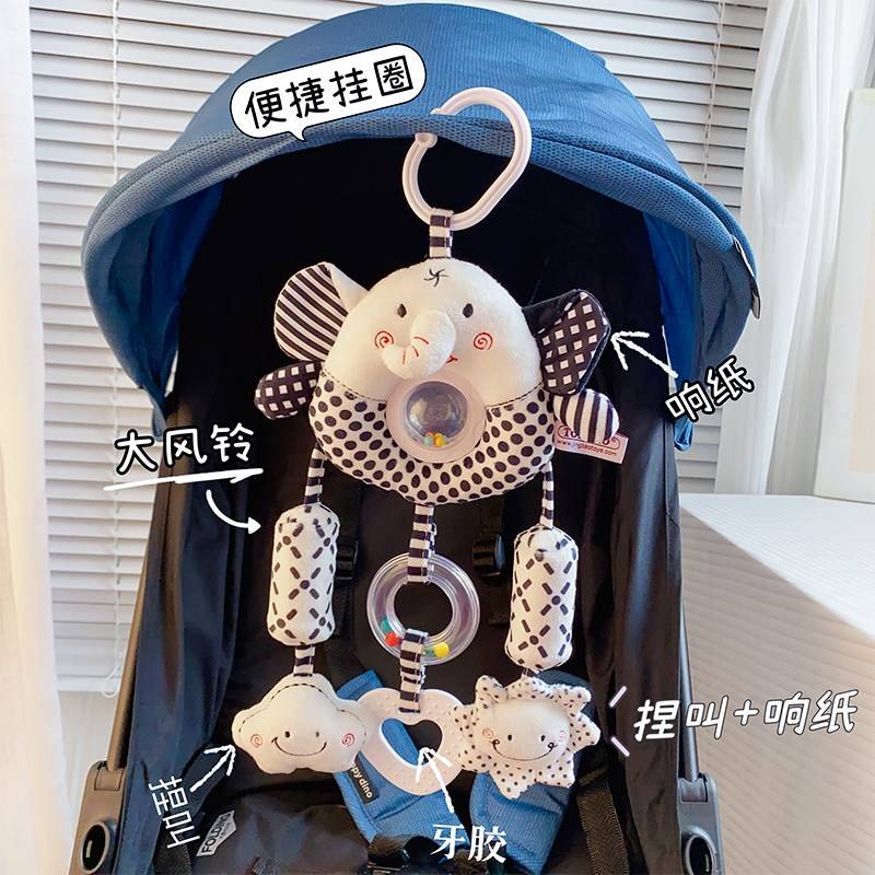 新生婴儿黑白追视床挂安抚玩具3-6个月1宝宝推车安全座椅摇铃挂件