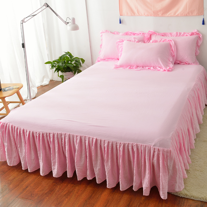 ins纯色纯棉床裙式床套单件网红床单防尘保护套全棉床笠防滑床罩